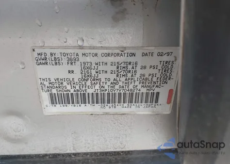 1997 Toyota Rav4 z USA, uszkodzony, nr VIN JT3HP10V7V7048274